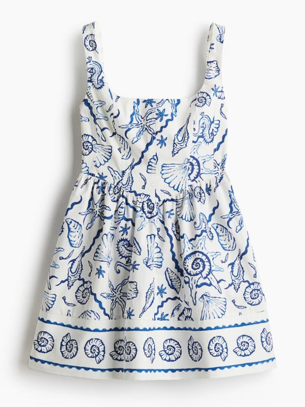 NWT H&M White Seashell Print Fitted Bodice Flared Dress Sz L
